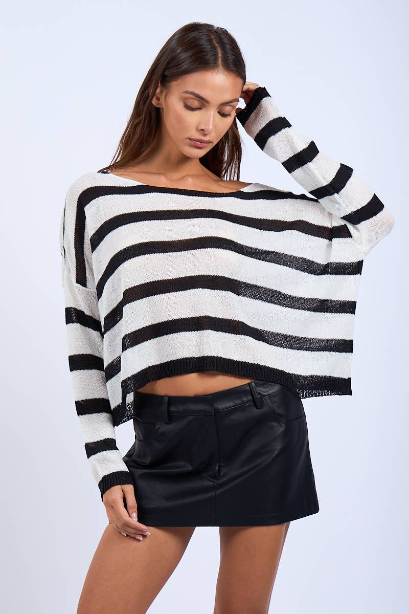 BLACK-IVORY STRIPE LONG SLEEVE