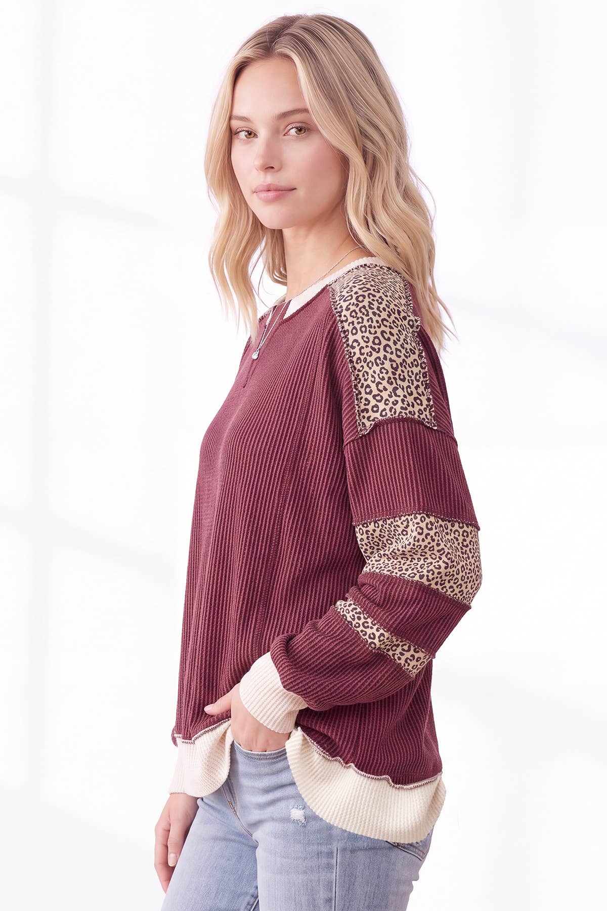 Leopard Print Contrast ribbed Sweatshirt
