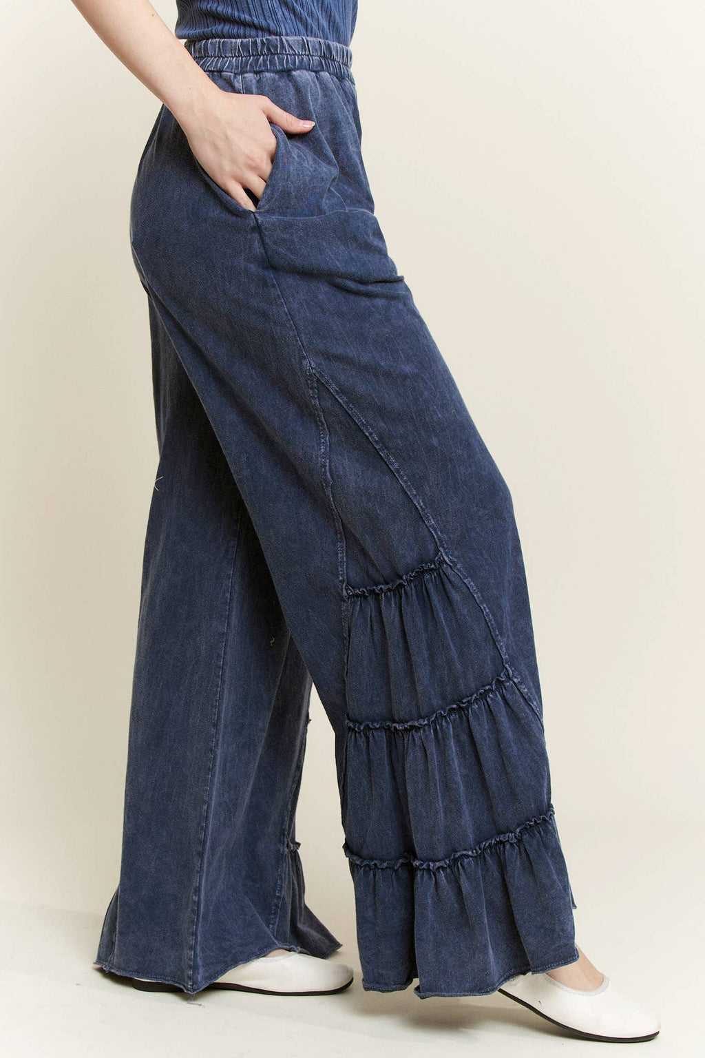 MineralWash SideRuffle Flare pants