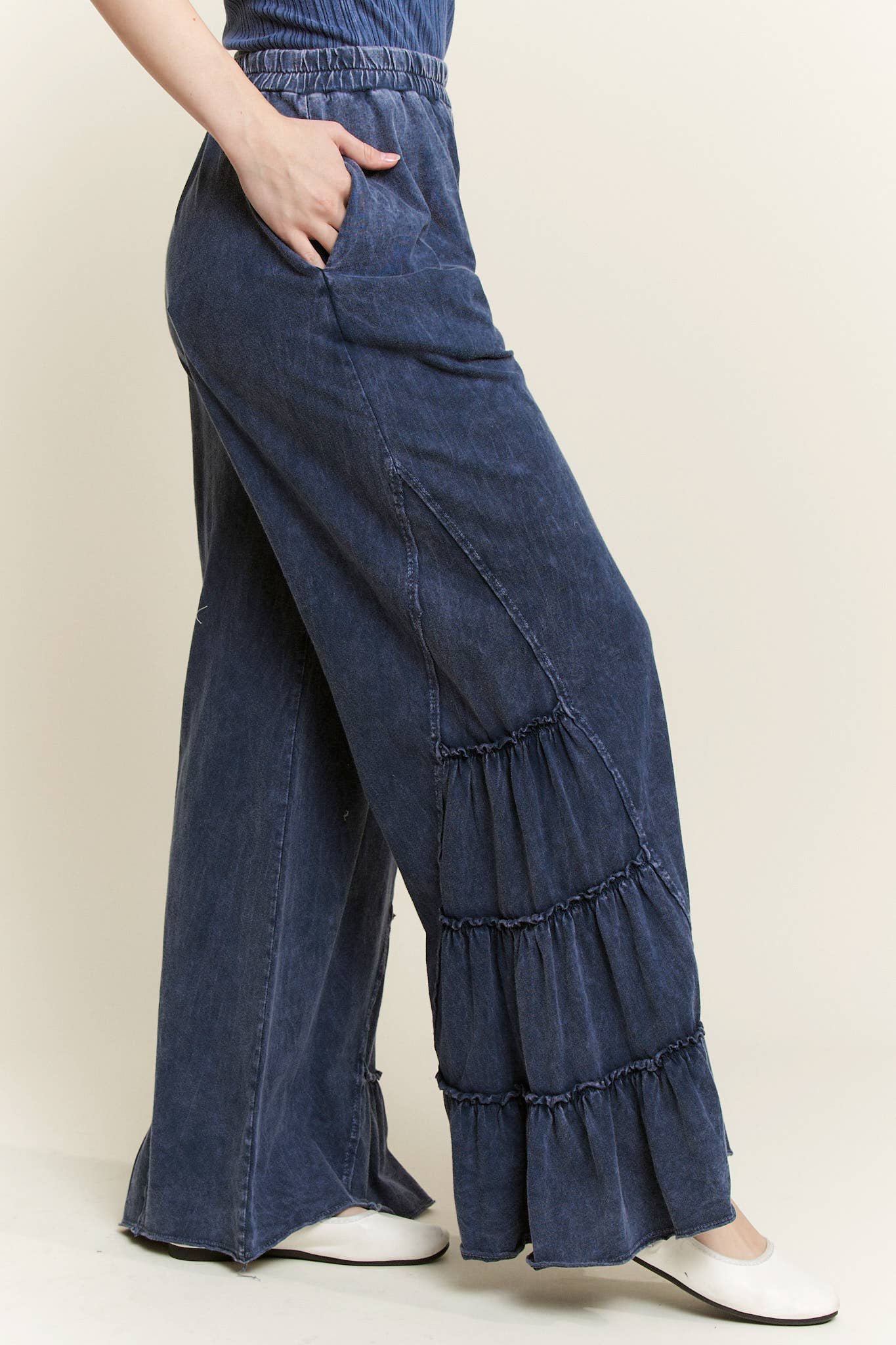 MineralWash SideRuffle Flare pants