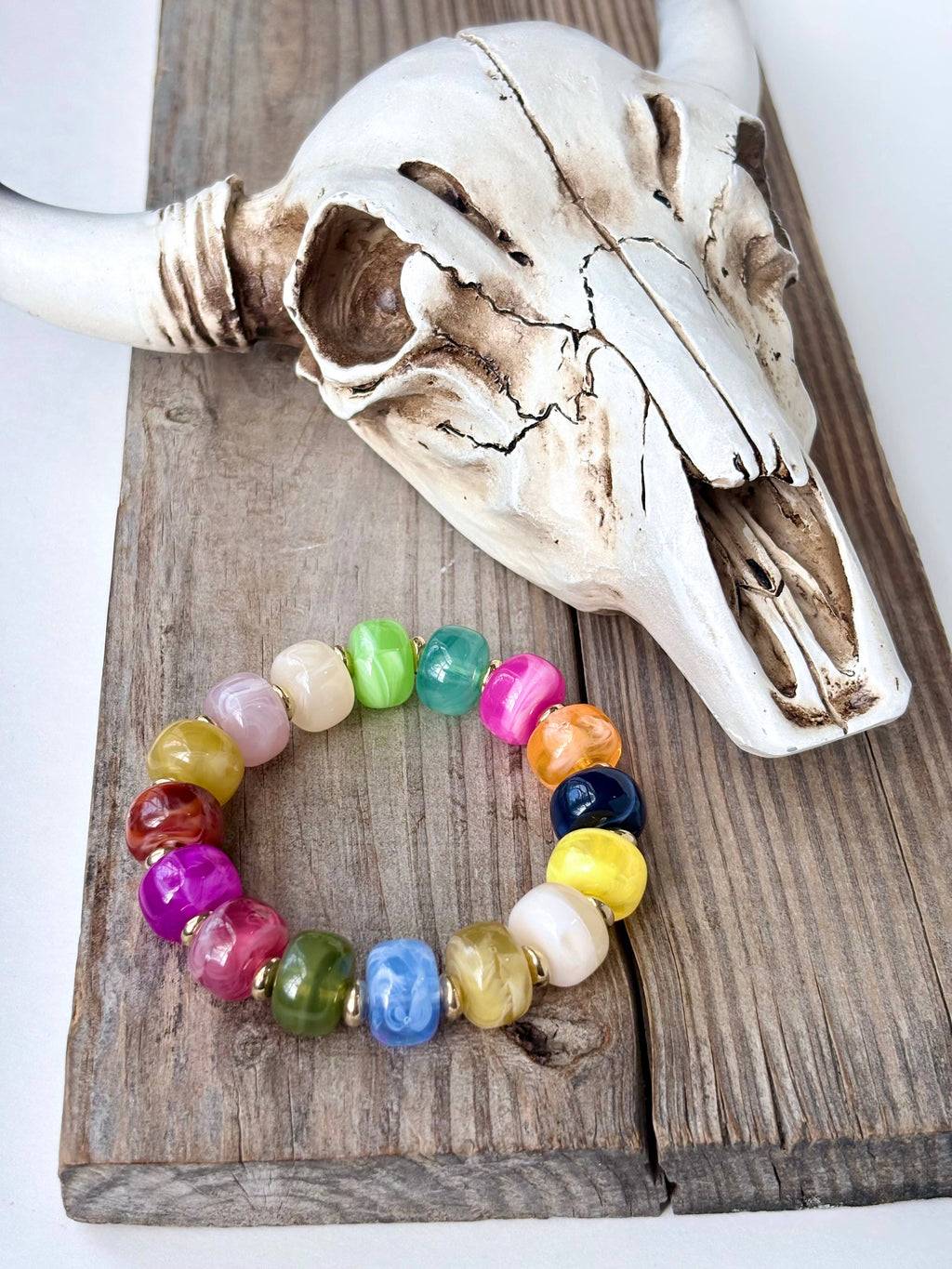 Marble Glass Bead Stretch Bracelet