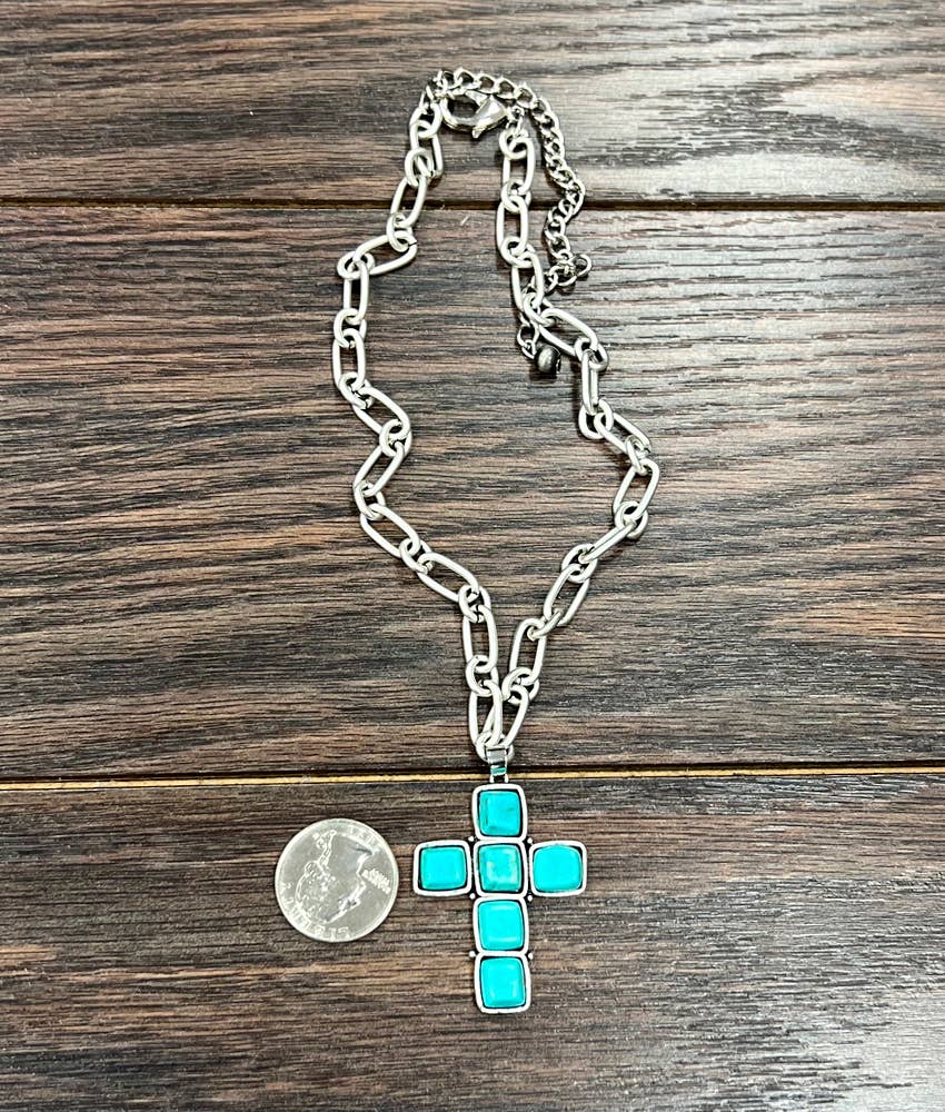 735212, Cross Turquoise Necklace