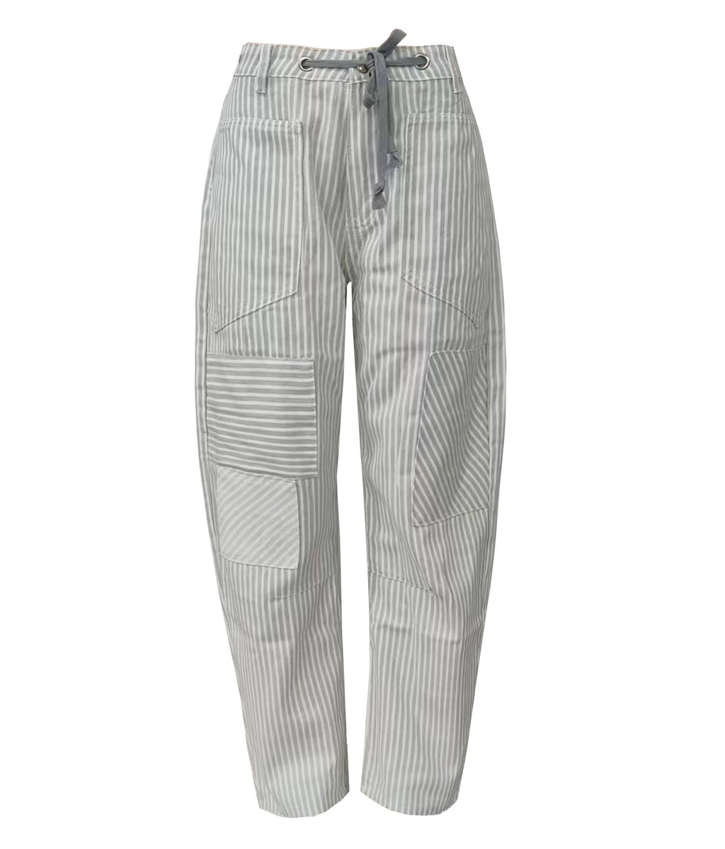 Casual Striped Drawstring Wide-Leg Pants