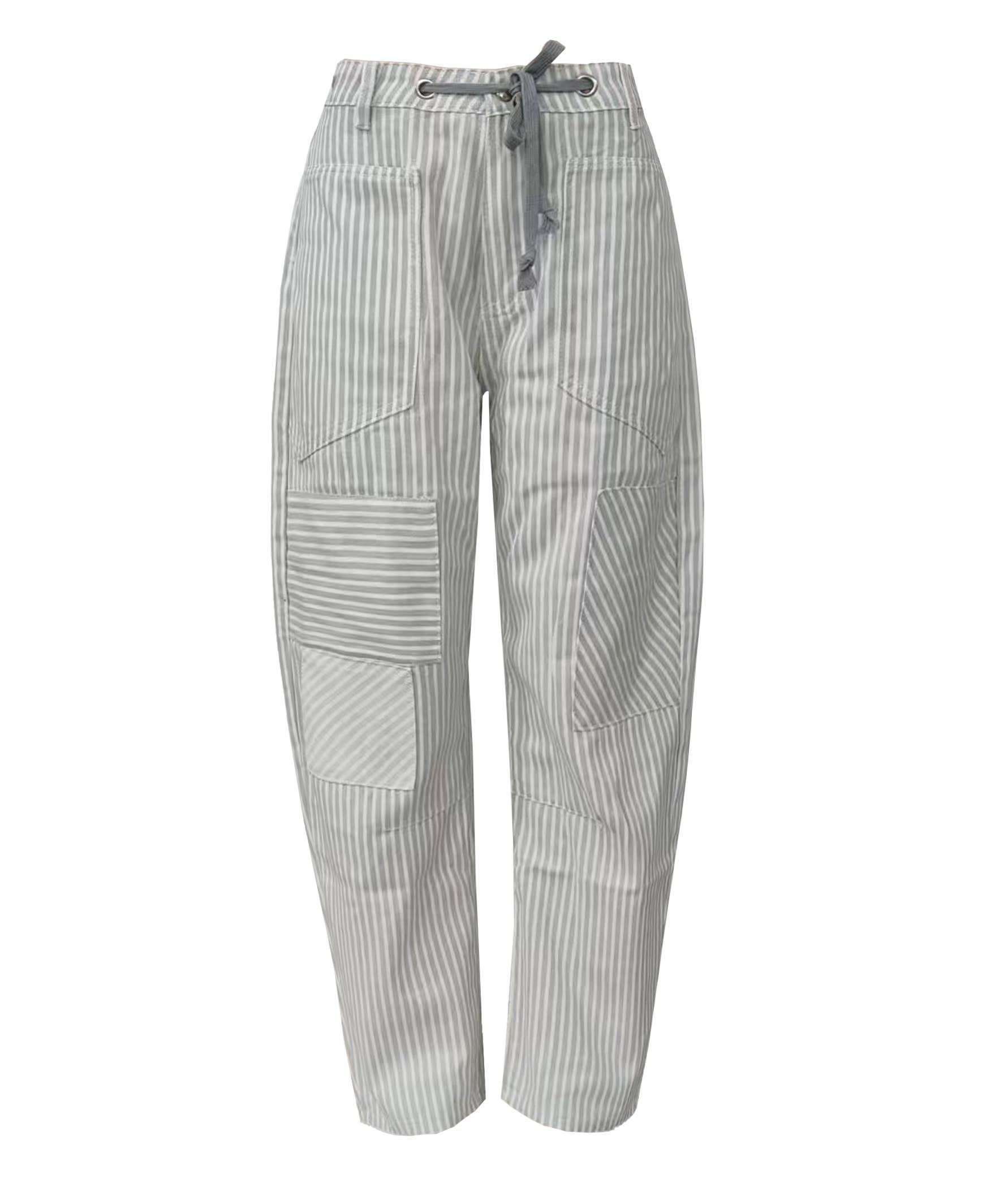 Casual Striped Drawstring Wide-Leg Pants