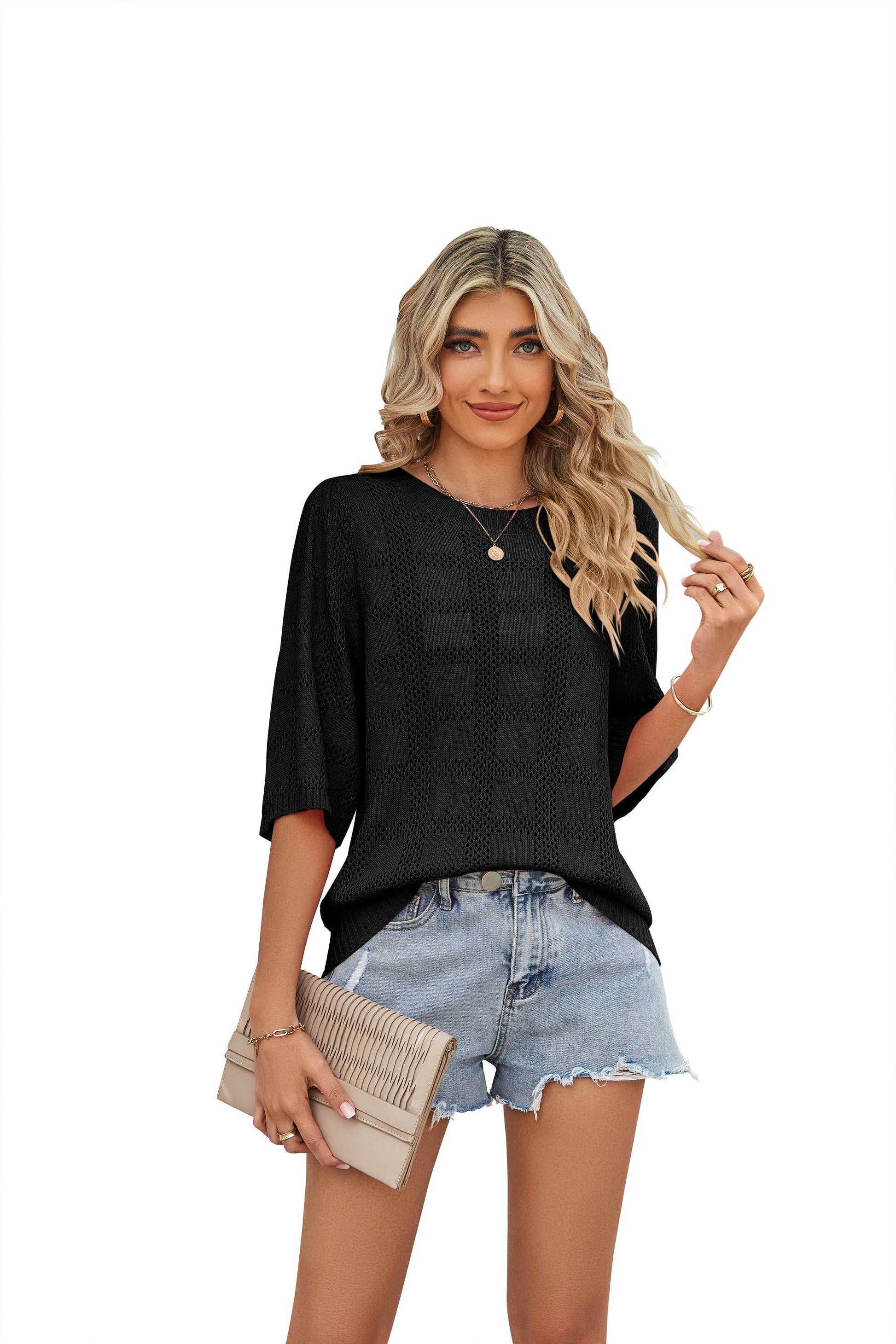 Women's Crewneck Cut-out Sunscreen Knitted Sweater Cover-up