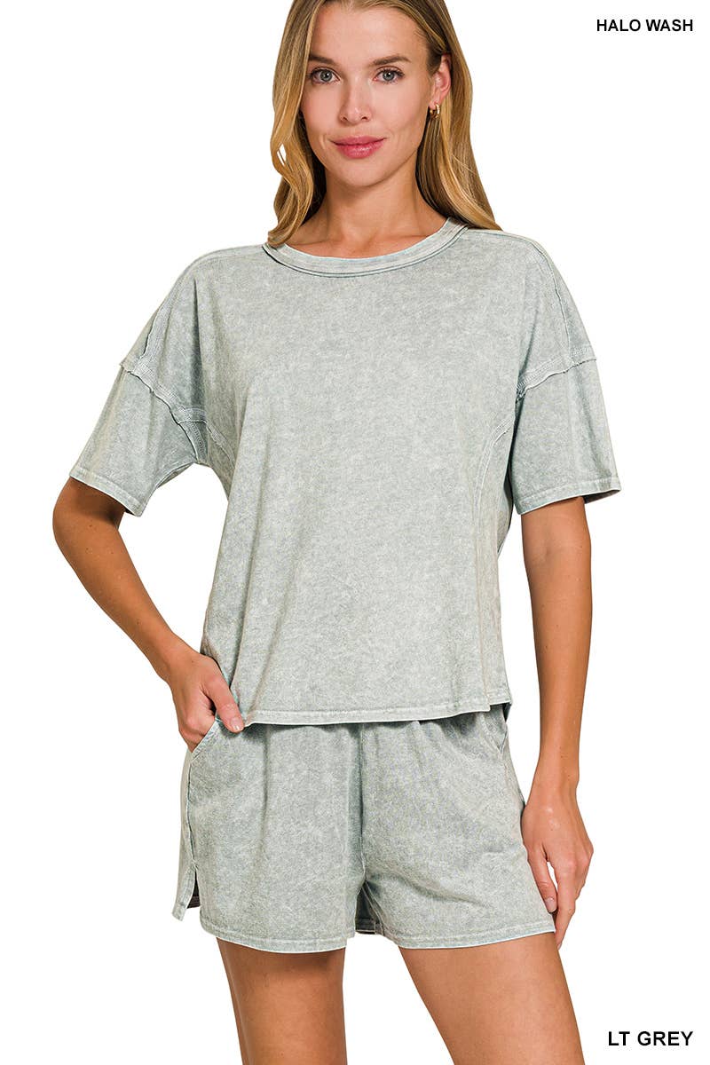 Halo Snow Washed Short Sleeve Tee Shorts Set