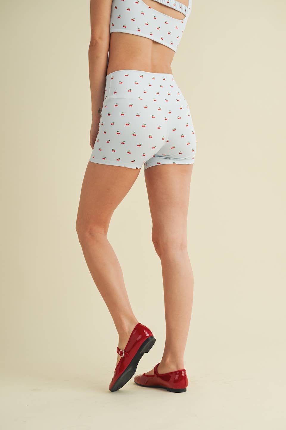 Cherry Print Mid-Rise Mini Shorts