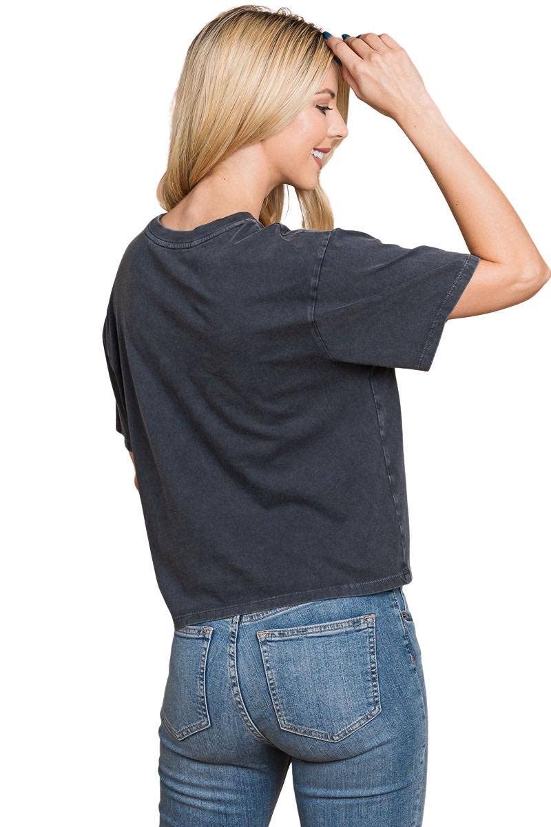Nashville Postage Stamp Graphic S/S Washed Faux Crop Top