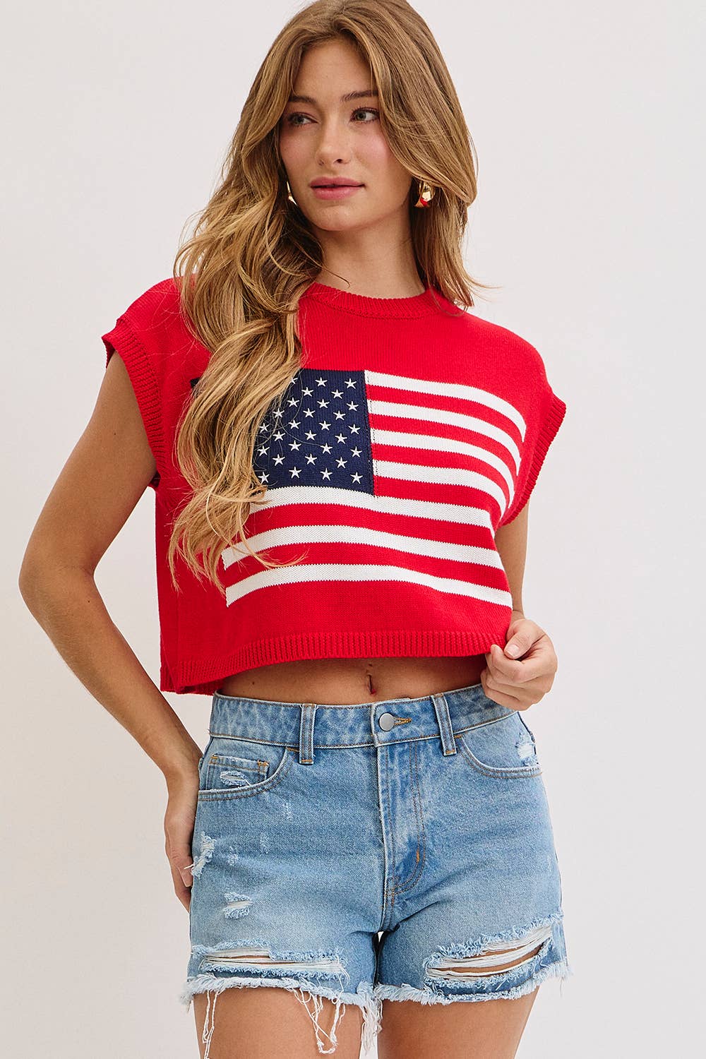 STAR AND STRIPES  AMERICAN  FLAG KNIT TOP