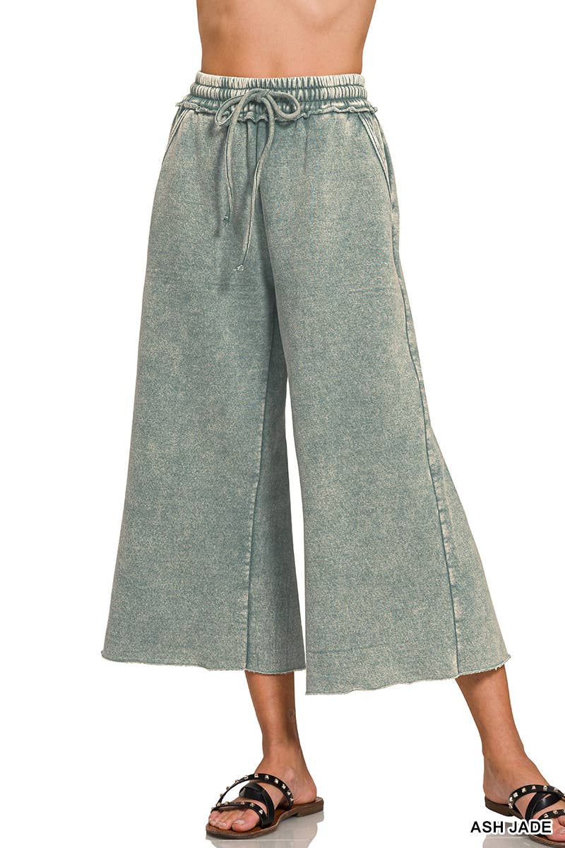 ",.Acid Wash Fleece Palazzo Sweatpants