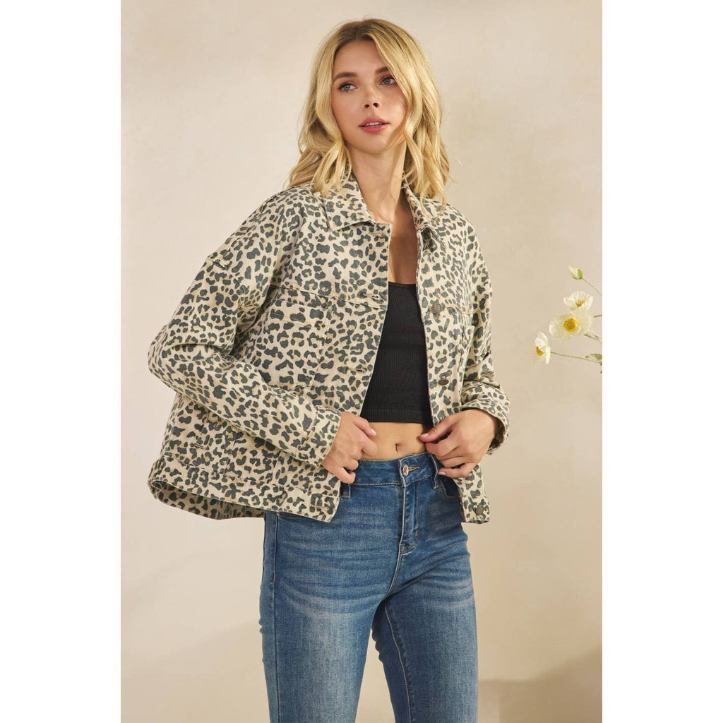 Leopard Printed Denim Jacket