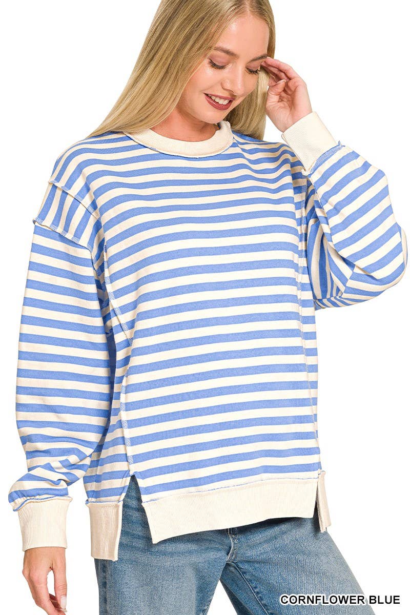 Premium Yarn Dyed Striped Fleece Exposed-seam Sweatshirts
