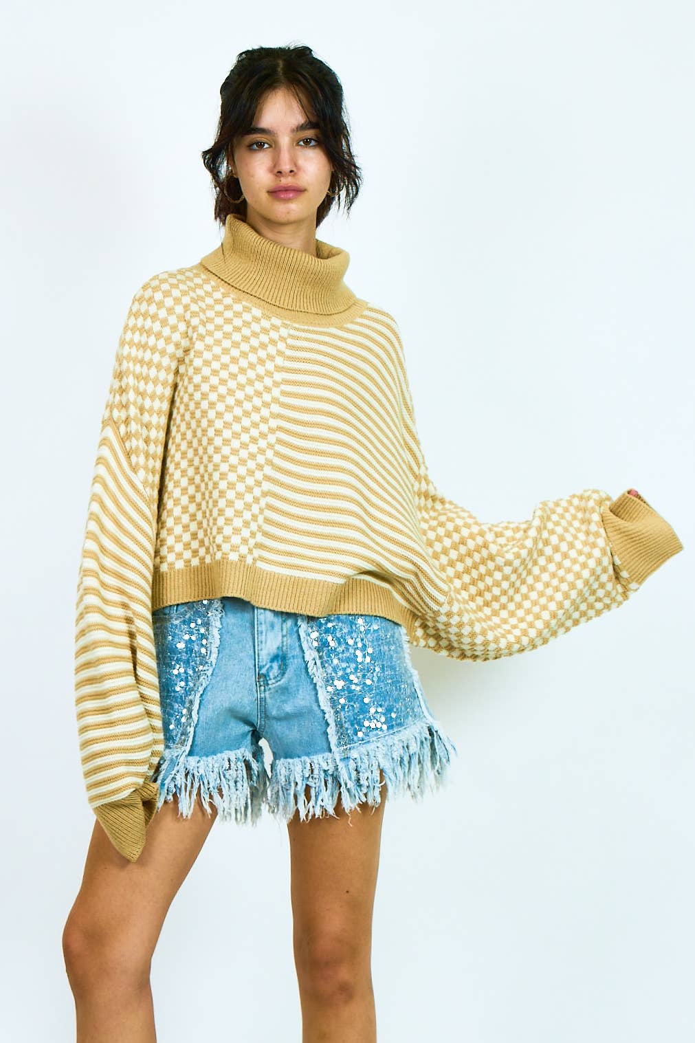 COLOR COMBO HIGH NECK KNIT SWEATER