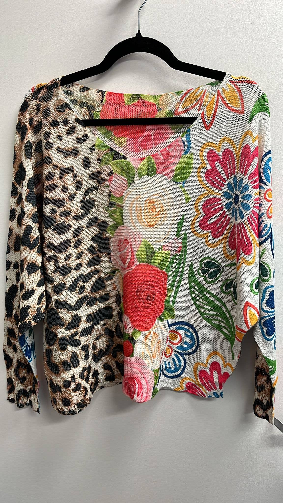 POLEO Brown Leopard Animal Round Knit Printed Sweater