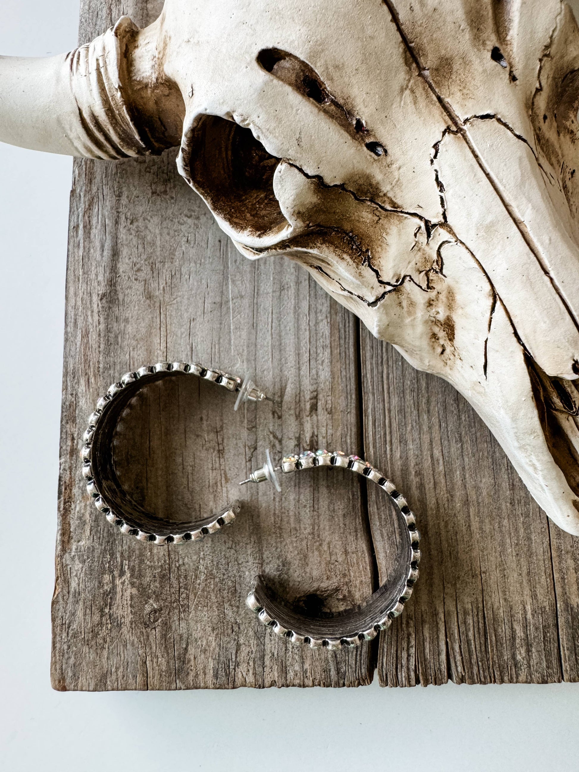 Western Stone Hoop Rhinestone Earrings 