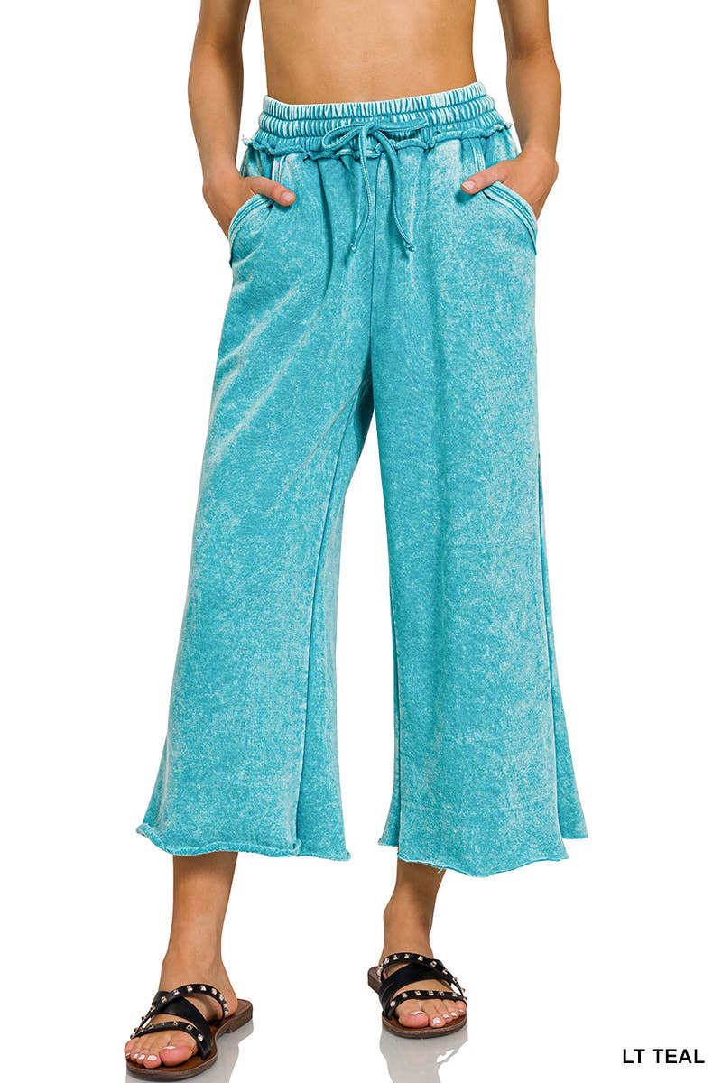 ",.Acid Wash Fleece Palazzo Sweatpants