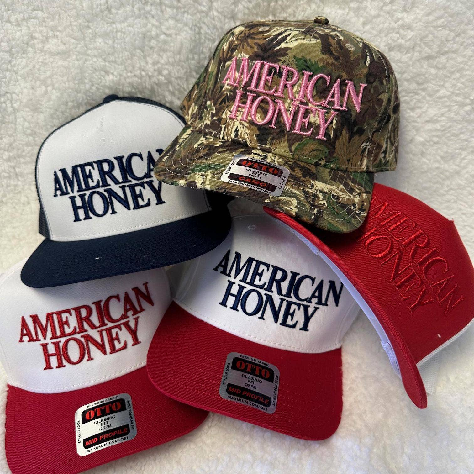 AMERICAN HONEY puff embroidered snapback hat