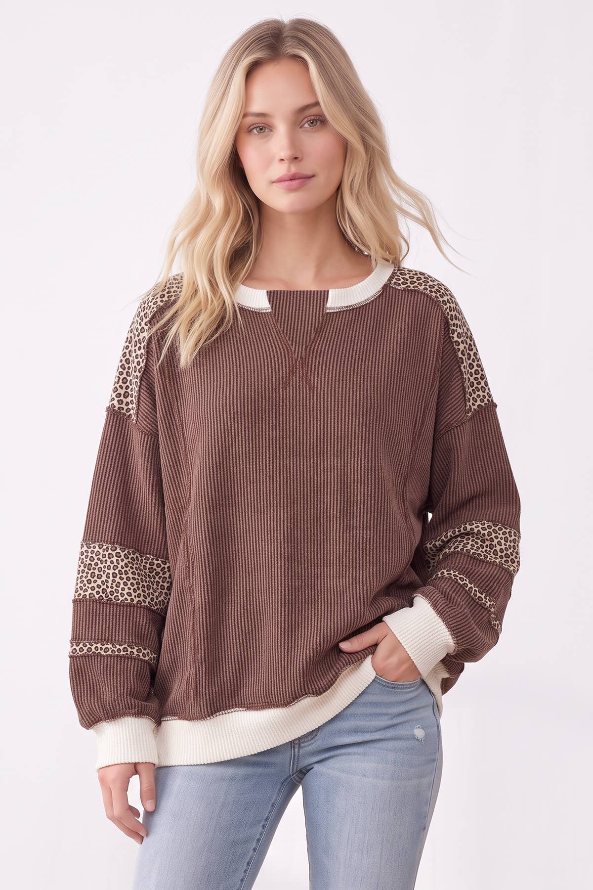 Leopard Print Contrast ribbed Sweatshirt