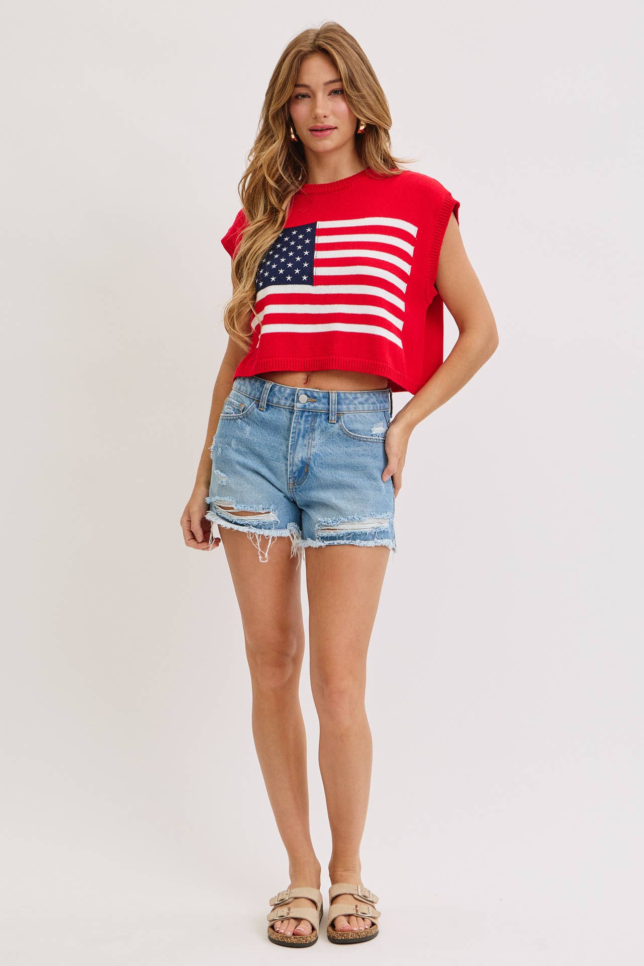 STAR AND STRIPES  AMERICAN  FLAG KNIT TOP