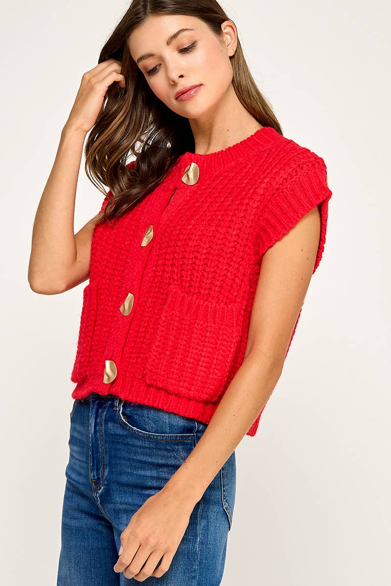 CHUNKY KNIT BUTTON-FRONT VEST TOP