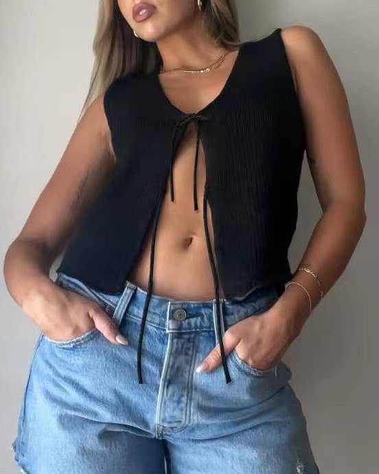 Stylish Sleeveless Lace-Up Knitted Vest