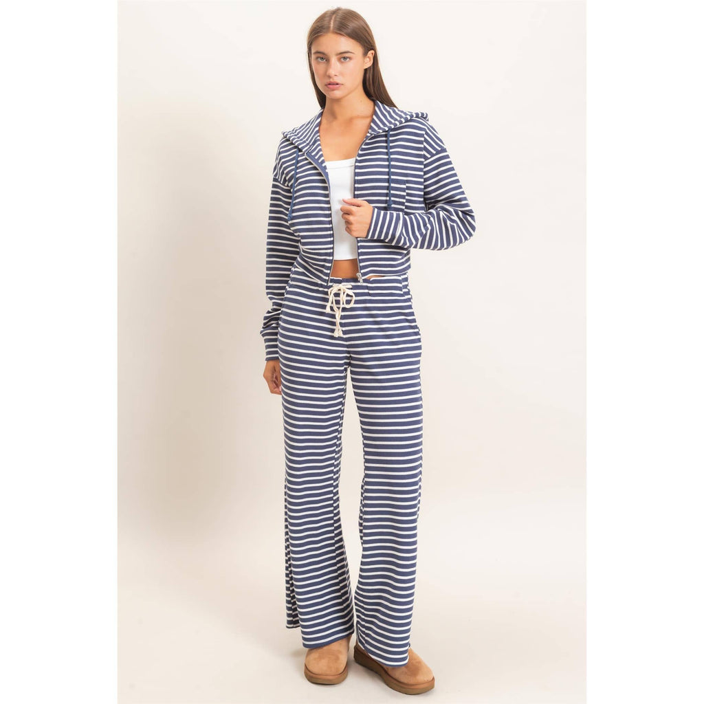 Low Rise Striped Waffle Knit Pants