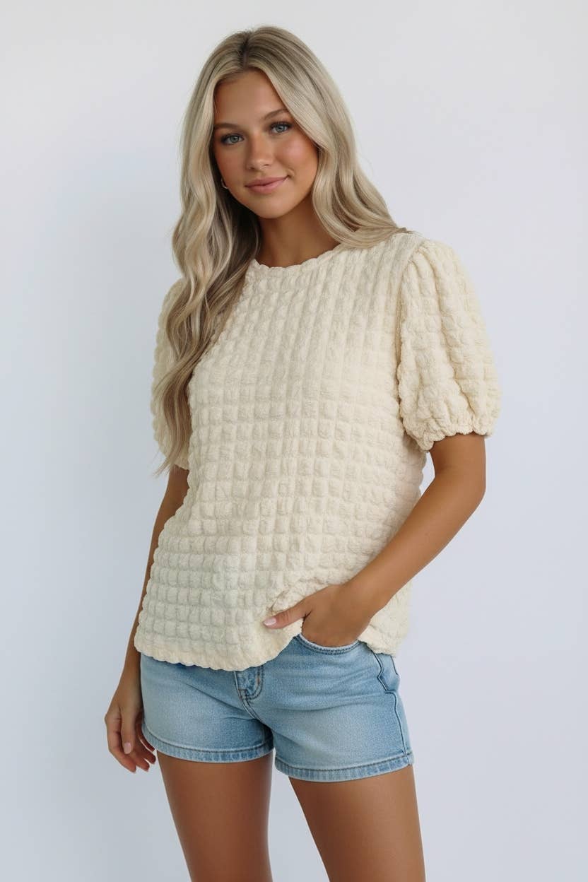 EMBOSSED PUFF SHORT SLEEVE BLOUSE
