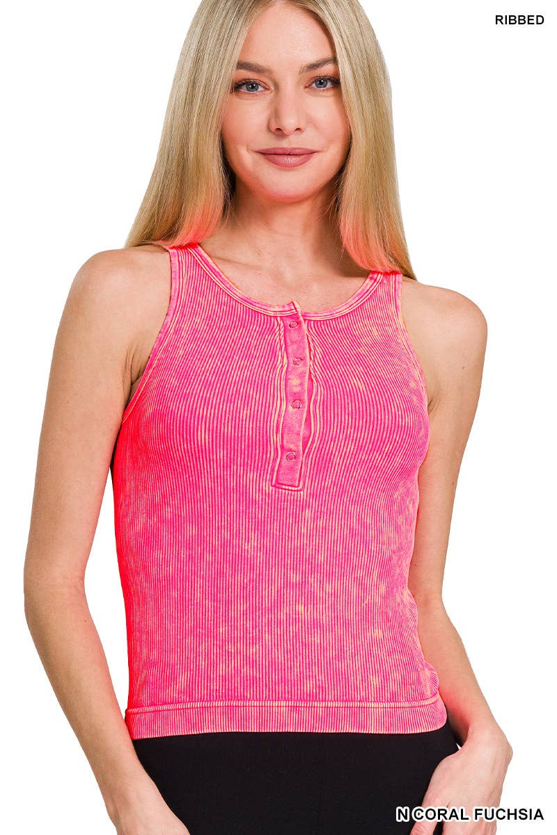 Washed Rib Seamless Snap Tank