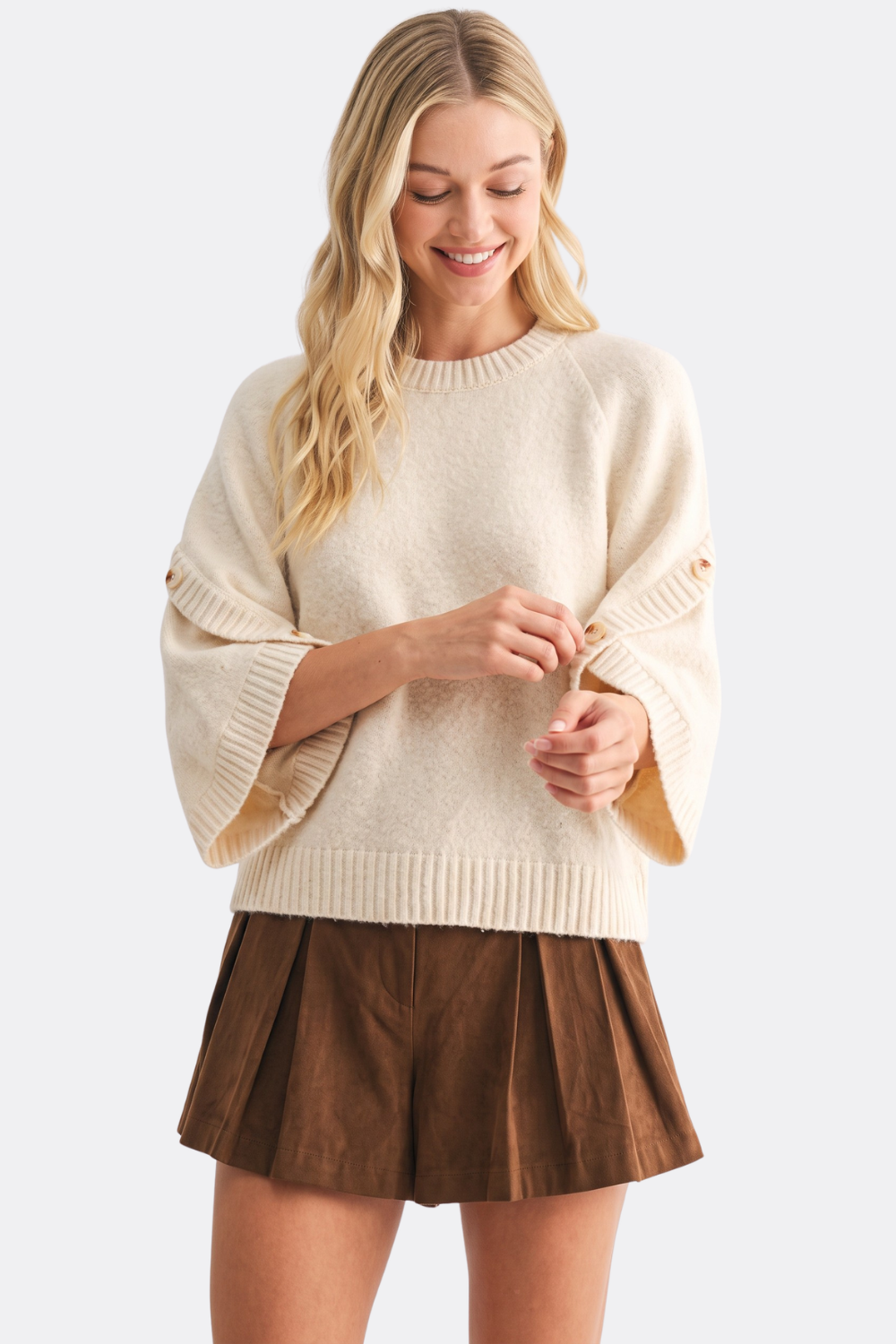 BUTTON SLEEVE KNIT PULLOVER