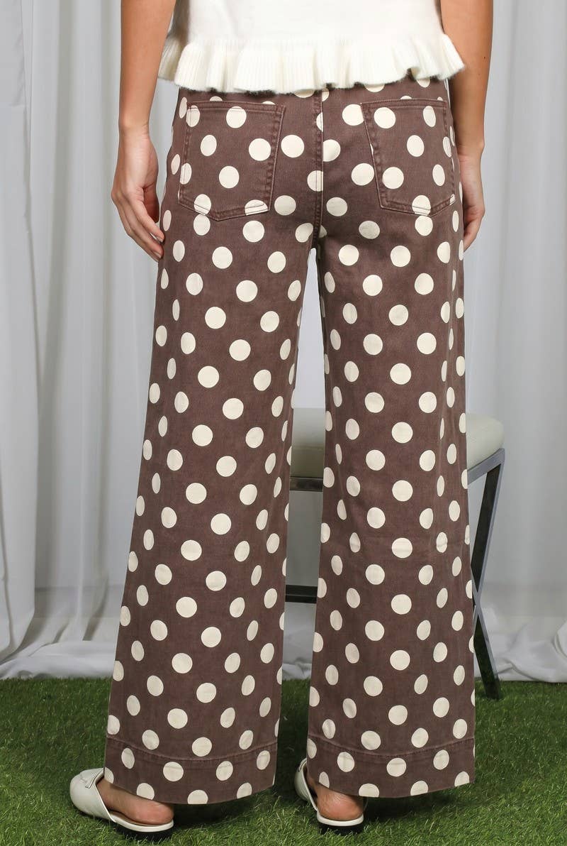 Polka Dot Straight Leg Cotton Denim Pants