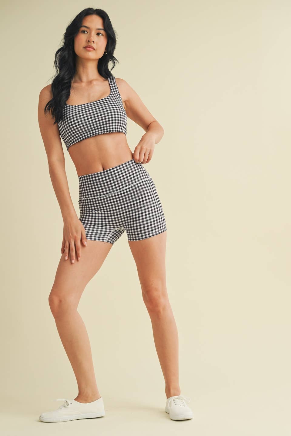 Gingham Print Mid-Rise Mini Shorts