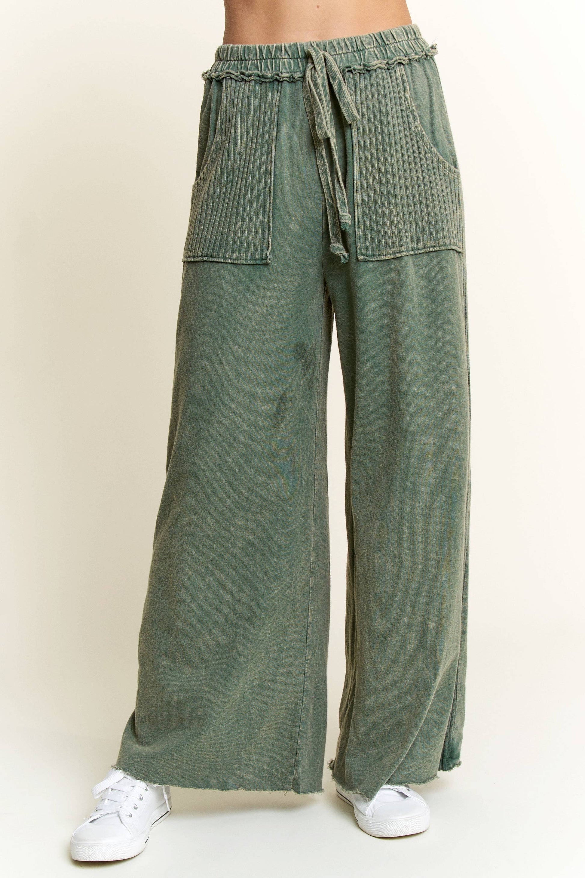 Best Mineral Wash Side Knit detail wide leg pants