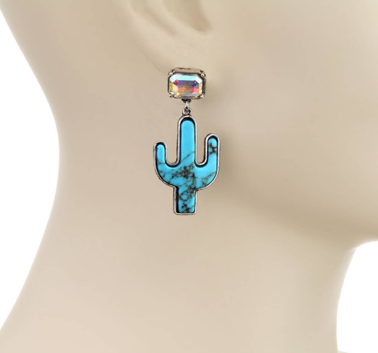 Western Star Cactus Rhinestone Earrings