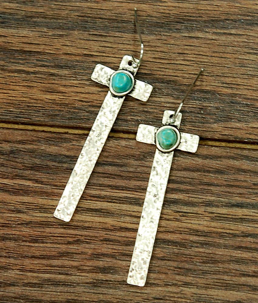 720254, Cross Turquoise Earrings