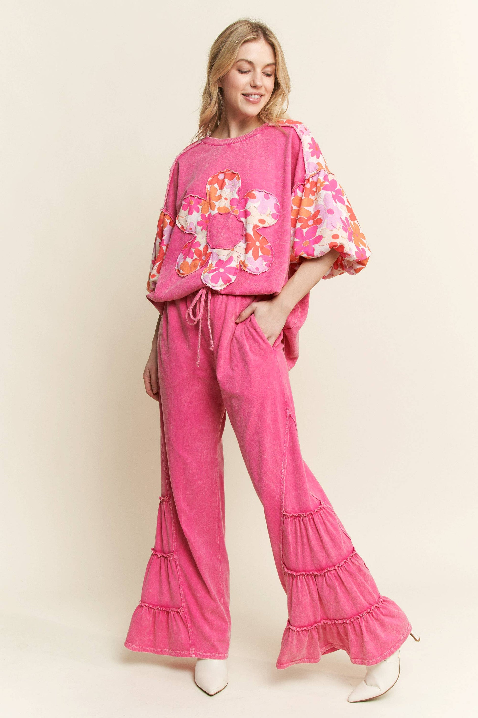 MineralWash SideRuffle Flare pants