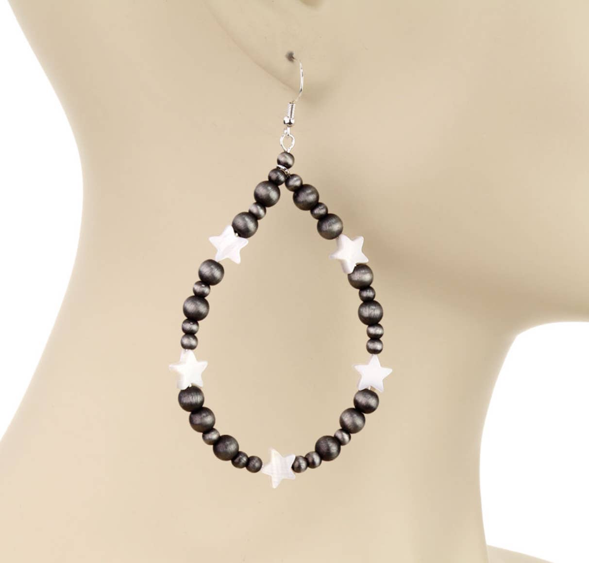 Navajo Style Pearl Teardrop Star Dangle Earrings