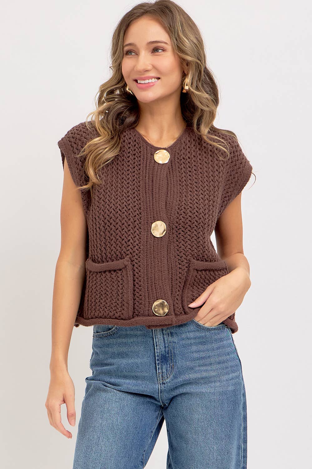 BUTTON CLOSURE  KNIT VEST TOP