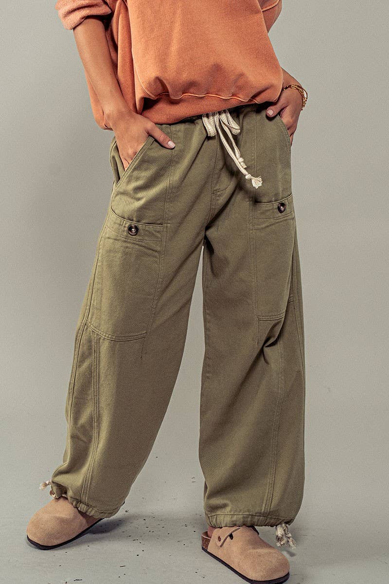 Adjustable Hem Cotton Utility Cargo Pants