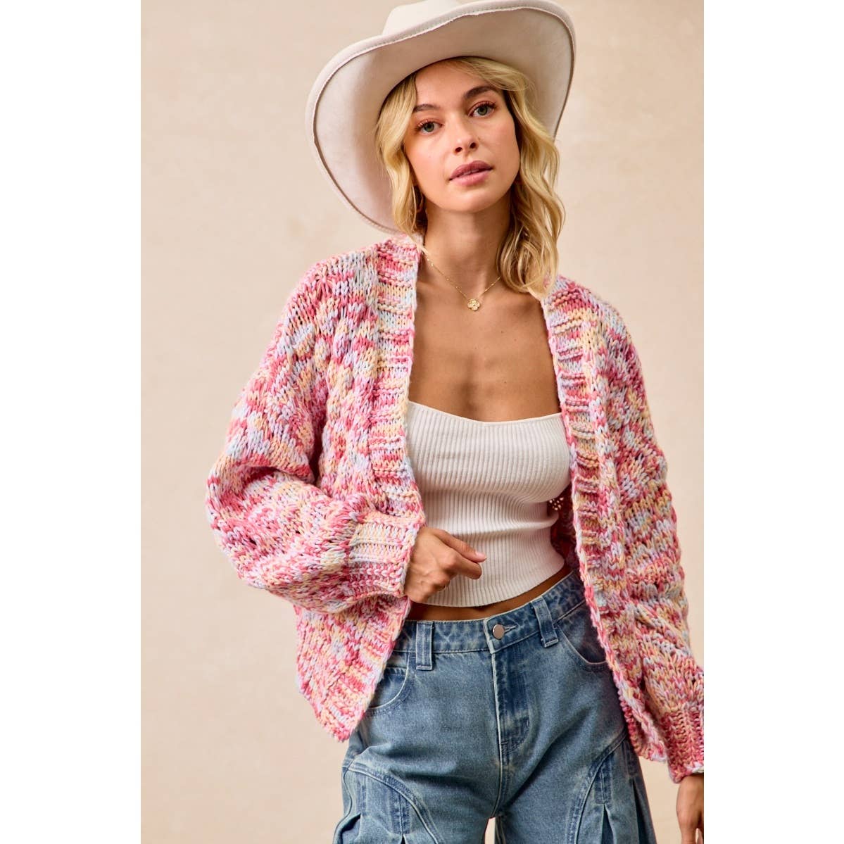 MULTI COLORS OPEN FRONT SWEATER CARDIGAN