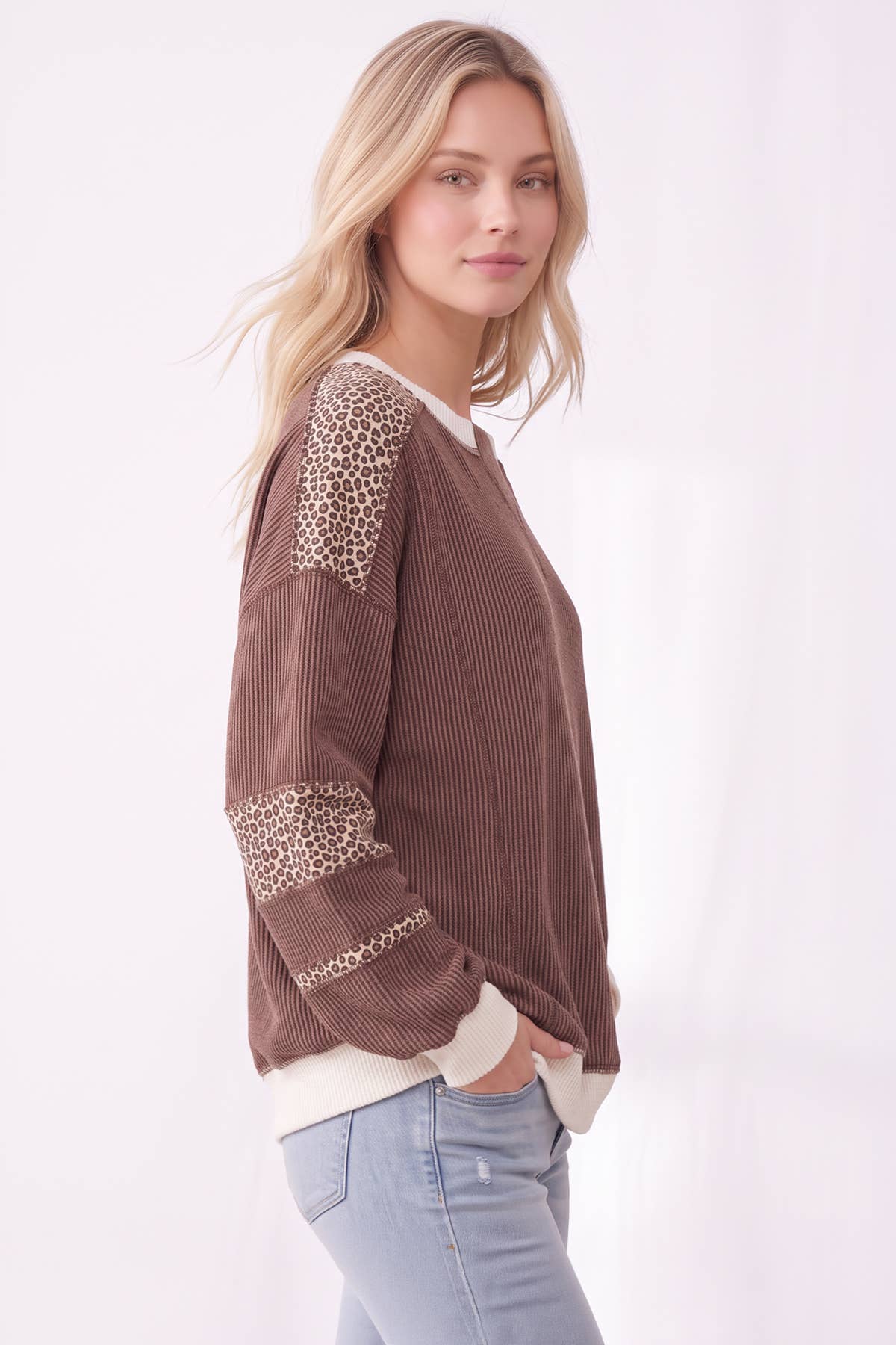 Leopard Print Contrast ribbed Sweatshirt