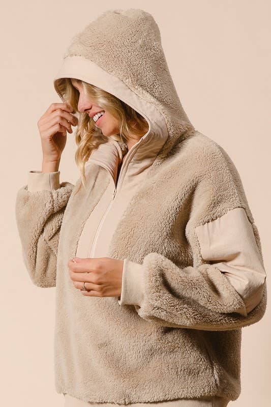 Minky Fleece Front Zip Up Hoodie Top