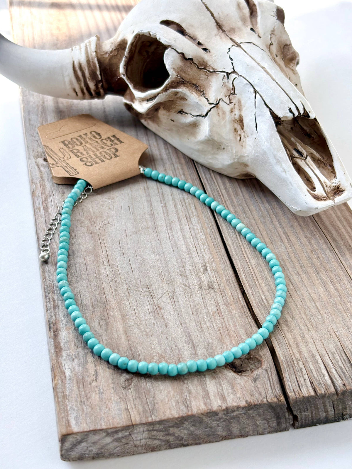4MM Turquoise Stone Bead Choker Necklace