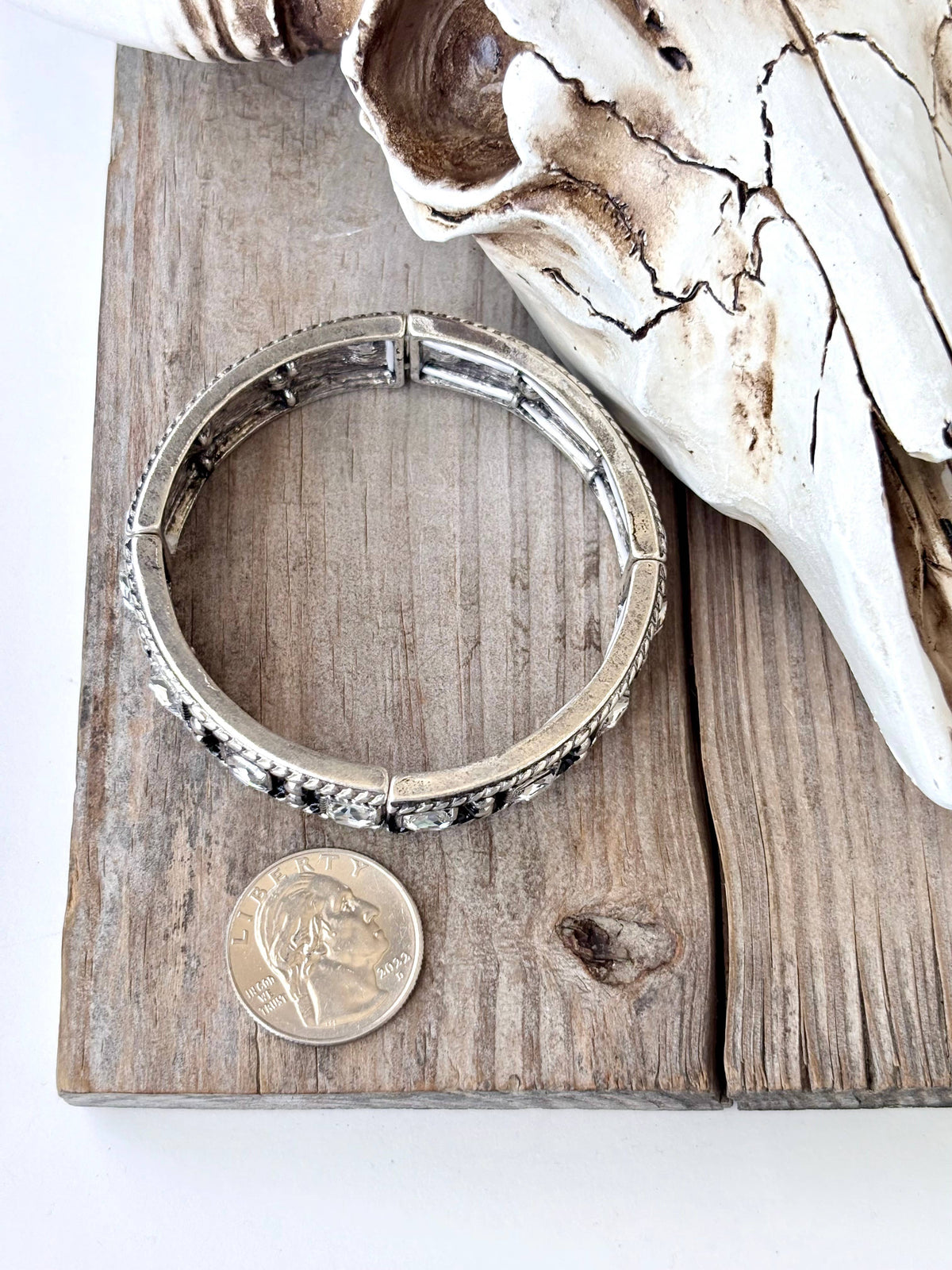 Western Style Square Rhinestone Stretch Bangle Bracelet