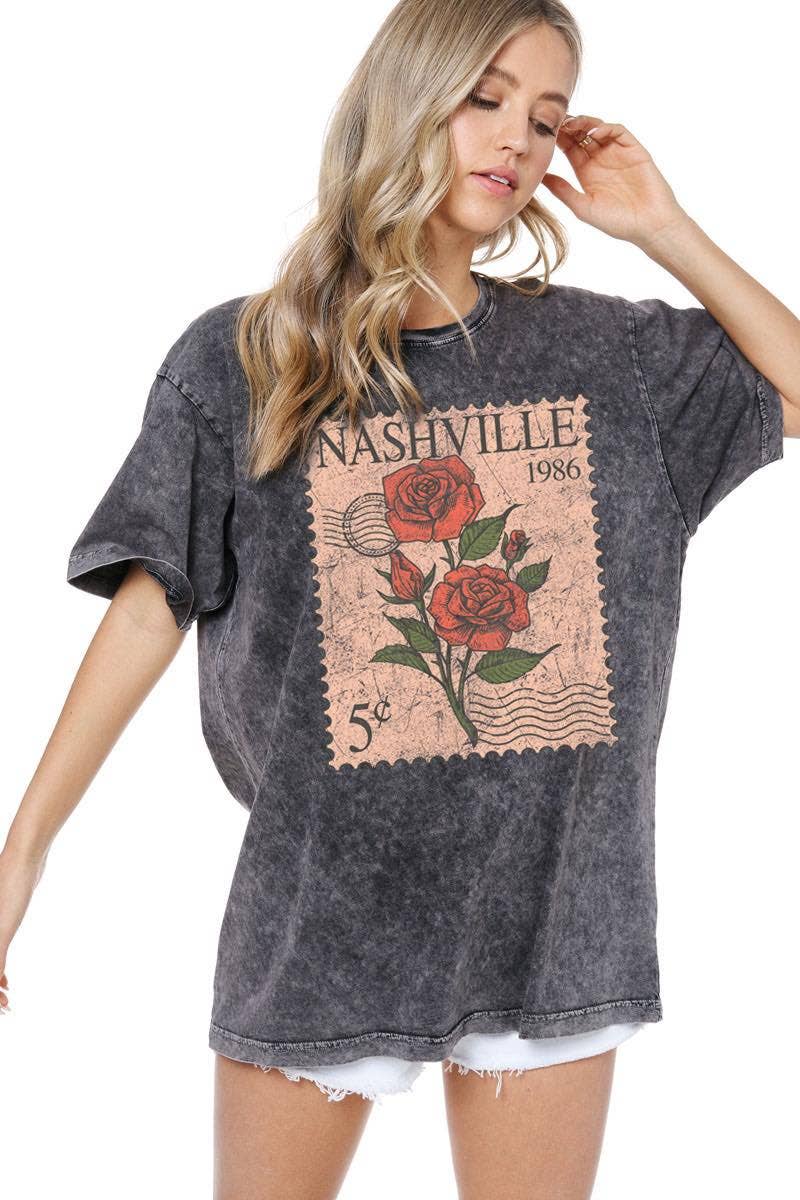 Nashville Postage Stamp Graphic S/S Washed Boyfriend Tee