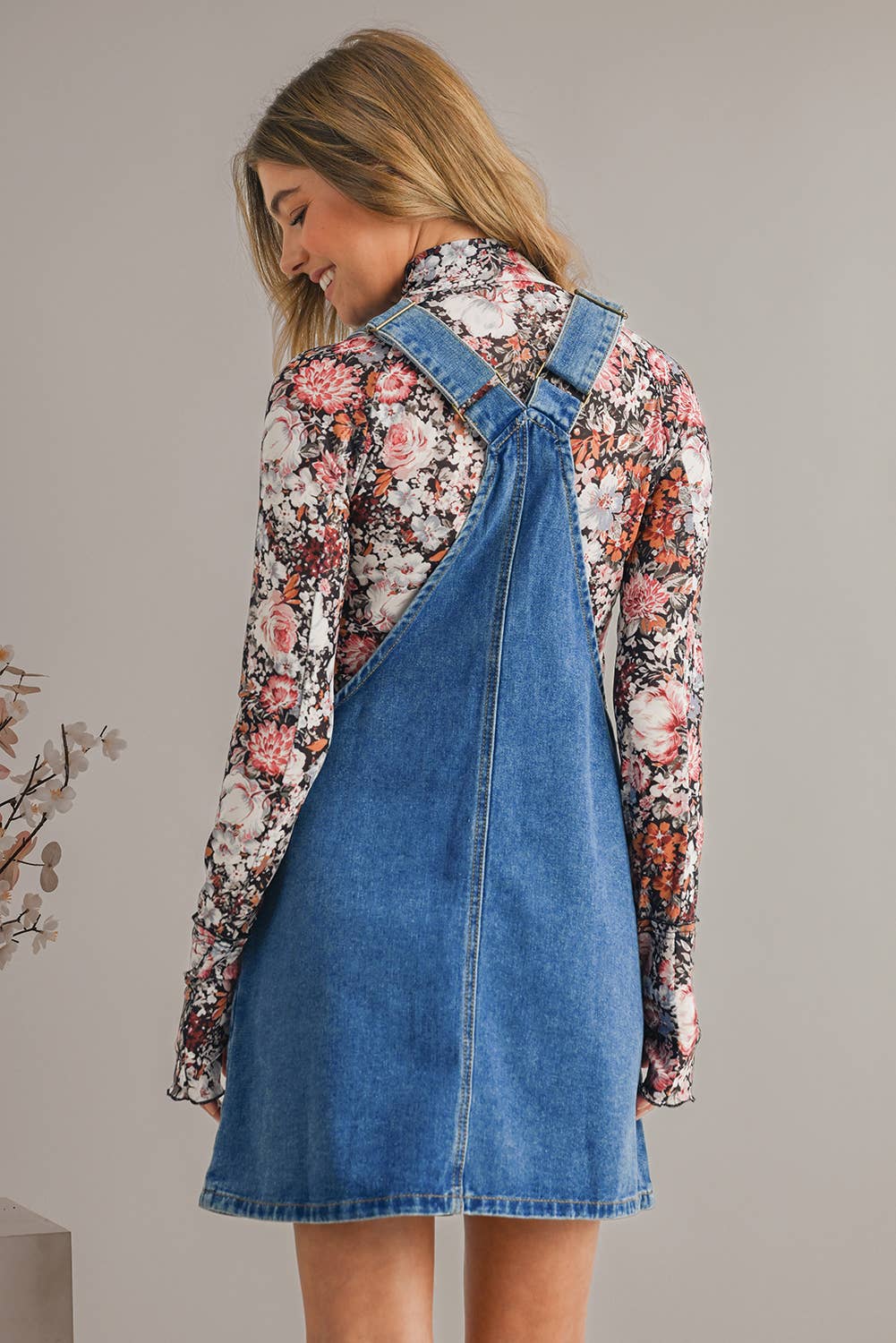 Grace Strap Button Front PocketS Denim Mini Dress