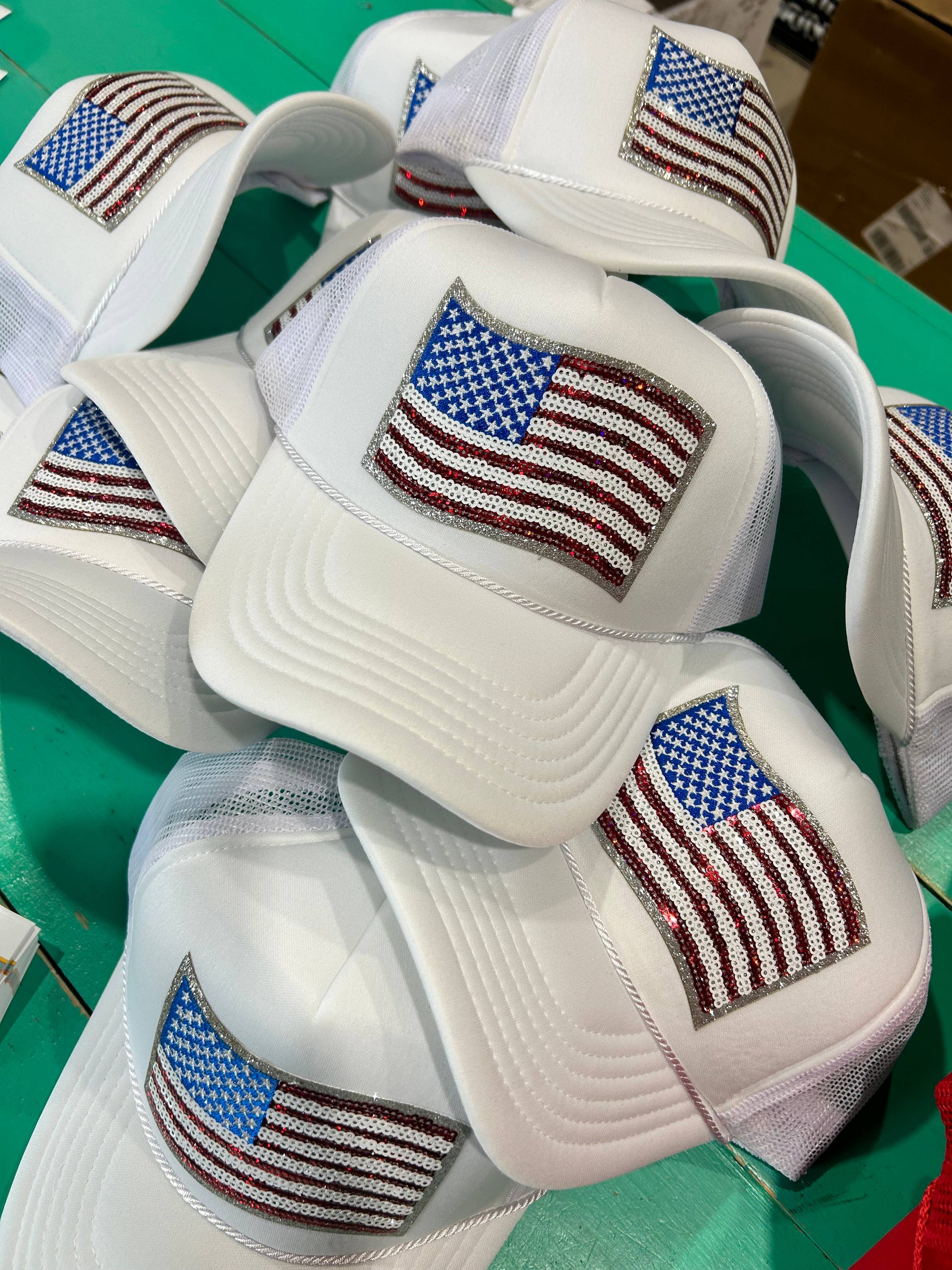 Sequin Flag Trucker | American Flag Hat | Patriotic Cap