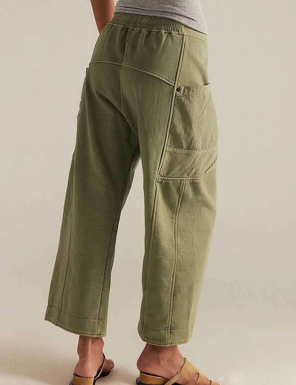 Ladies Elastic Drawstring Pockets Stright Leg Sweatpants