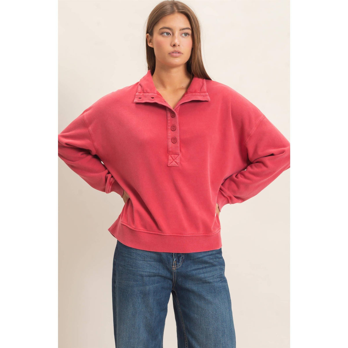 Mineral Wash Button Front Sweatshirt