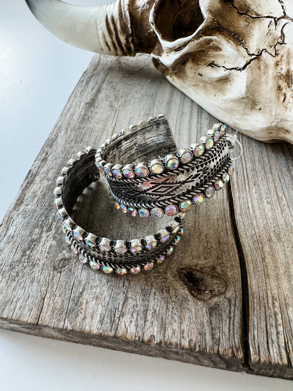 Western Stone Hoop Rhinestone Earrings 