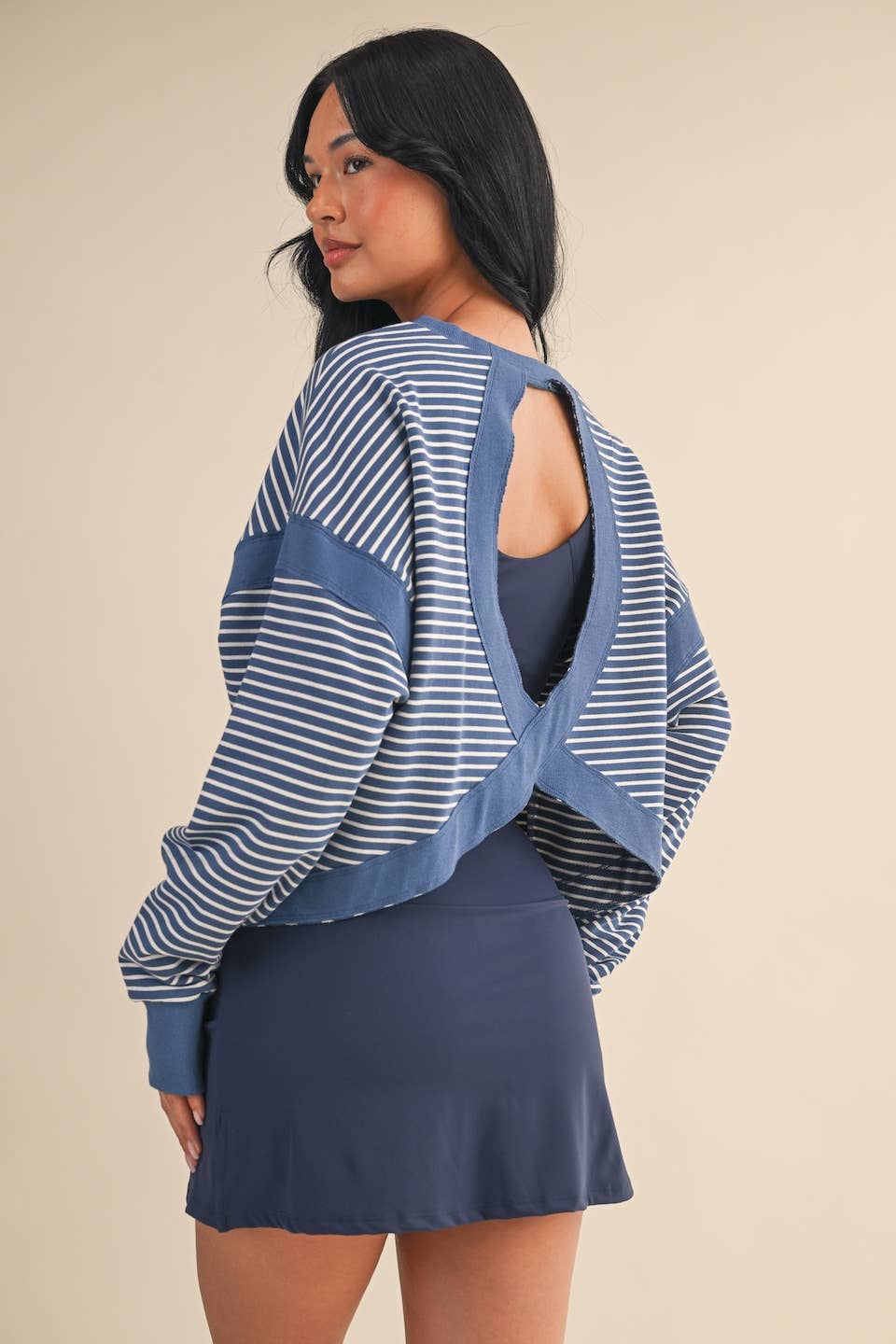 Striped Cutout Back Layering Sweatshirt